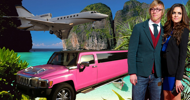 Boda a todo lujo: un jet privado, un Hummer y una lancha