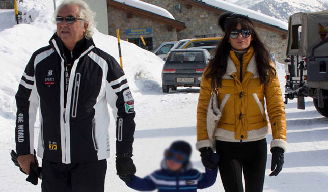 Flavio Briatore y Elisabetta Gregoraci disfrutan en la nieve con su hijo